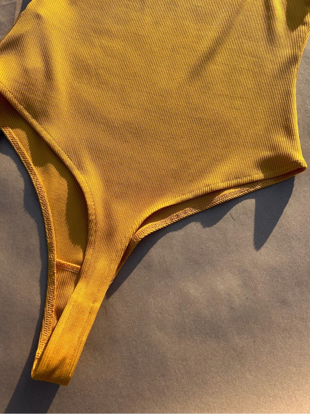 Yellow Ribbed Spaghetti Strap Bodysuit - Picture 9 of 12